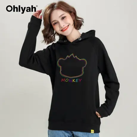 Ohlyah品牌 宽松连帽卫衣女2023春装纯棉外套情侣装工作班服定制商品大图