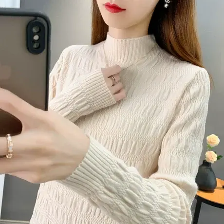 半高领毛衣女长袖打底衫2023年秋冬新款套头百搭修身显瘦针织衫女图片