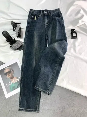 小个子高腰牛仔裤女ins2023早秋新款时尚炸街显瘦九分直筒哈伦裤商品大图