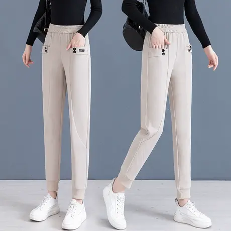 休闲工装裤女2023秋季新款松紧高腰宽松直筒束脚裤时尚九分哈伦裤图片