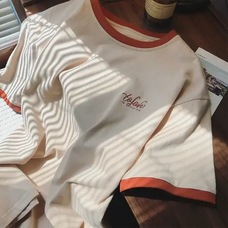 港风短袖t恤女装2021新款潮韩版宽松百搭半袖显瘦夏季美式上衣服商品大图