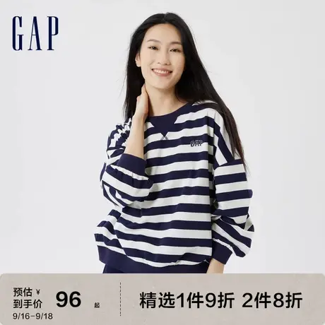 Gap女装秋季款LOGO条纹宽松法式圈织软卫衣445498运动套头上衣潮图片