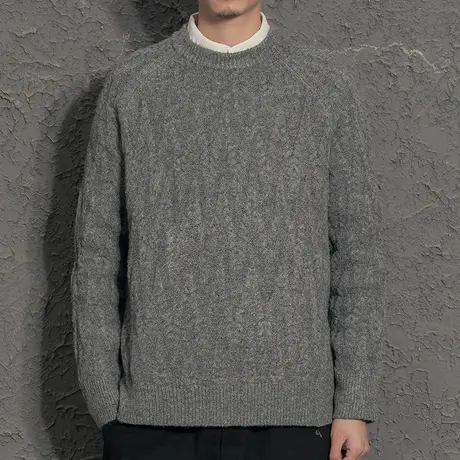 新款秋冬季加厚麻花毛衣男士潮流时尚打底翻领针织衫韩版修身保暖图片