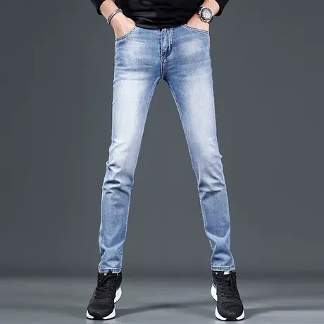 2023新款春季牛仔裤男款修身小脚浅蓝色韩版弹力百搭男士长裤青年商品大图