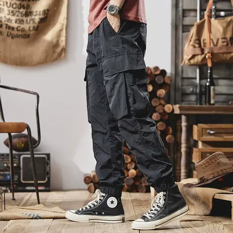 Modi Nick/摩帝尼克男士百搭纯色宽松工装裤束脚潮牌休闲裤长裤男商品大图