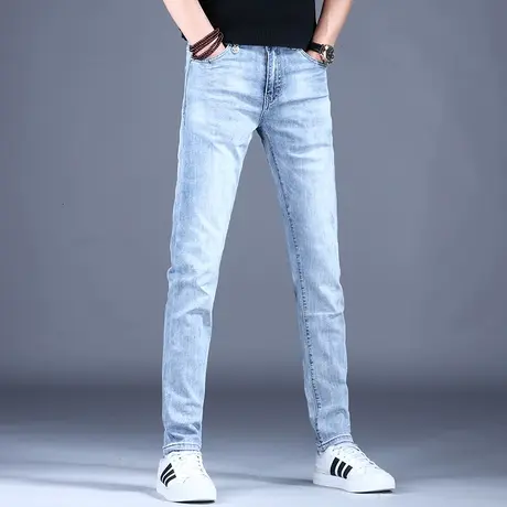 夏季轻奢浅色高档牛仔裤男款修身小脚2023新款裤子潮流潮牌休闲裤商品大图