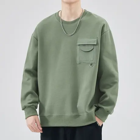秋天2023新款男装纯色无帽长袖上衣服春秋款男生重磅圆领卫衣秋季商品大图