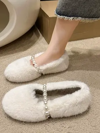 圆头厚底仙女风温柔毛毛鞋女秋冬外穿一脚蹬软底加绒豆豆孕妇单鞋图片