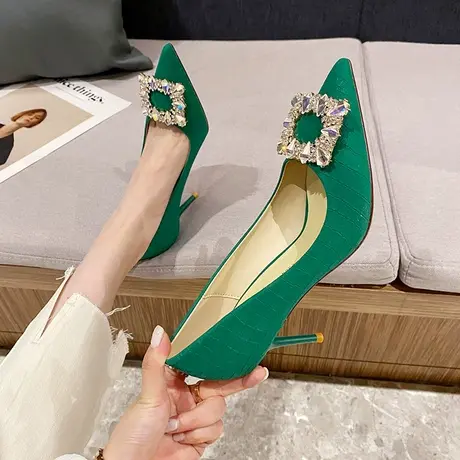 方扣水钻高跟鞋女细跟2023年春季新款法式气质尖头女神范职业单鞋商品大图