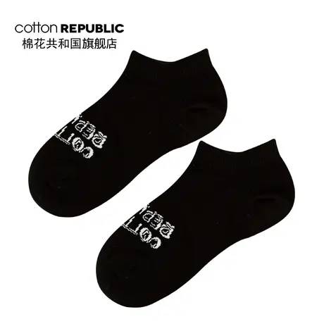 Cotton Republic/棉花共和国男士字母提花情侣款休闲棉短袜性感黑商品大图