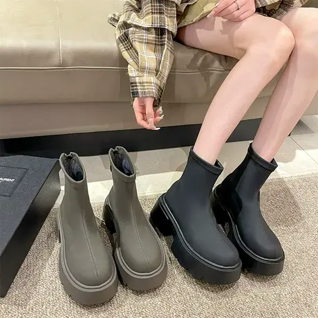 英伦风马丁靴女2023新款秋季女鞋复古小个子厚底爆款瘦瘦高跟短靴商品大图