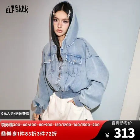 妖精的口袋美式复古连帽短外套女2024早春季新款小个子设计感外套图片