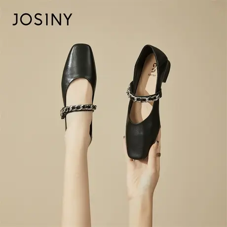 Josiny/卓诗尼2024春季新款低跟玛丽珍女鞋一字扣带方头浅口单鞋商品大图