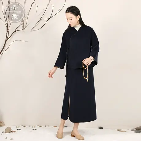 素飞茶服女禅意文艺春季毛呢外套唐装改良汉服居士服中式上衣套装商品大图