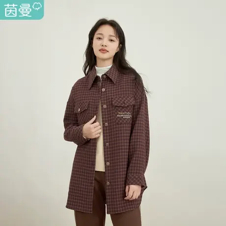 茵曼复古文艺格纹衬衫女2023年秋季新款休闲廓形长袖衬衣早秋上衣图片