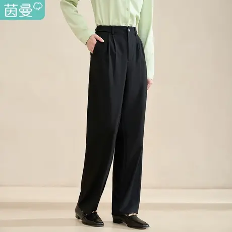 【商场同款】茵曼2023春女装新款休闲百搭弹力松紧腰直筒显瘦长裤图片