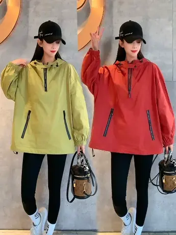 欧货时尚慵懒风宽松显瘦冲锋衣女小众设计感bf休闲套头连帽外套潮商品大图