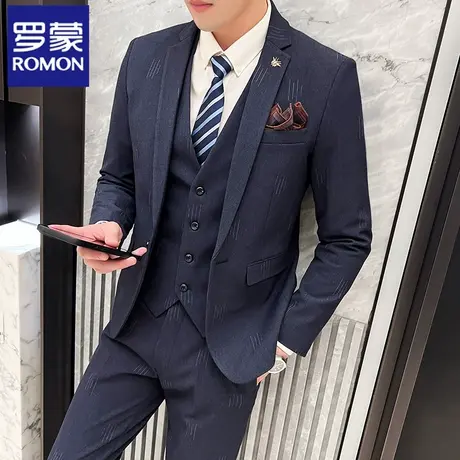 罗蒙男士西服套装韩版修身新郎结婚正装礼服休闲商务英伦宴会服潮图片