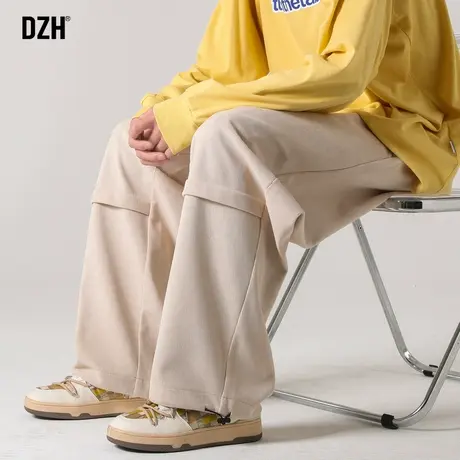 男士杏色直筒裤子男款美式潮牌休闲裤男2023年新款阔腿裤宽松长裤商品大图