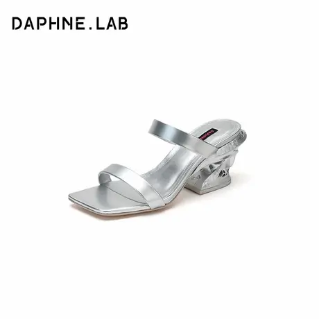 DAPHNELAB达芙妮无糖3D打印一字带高跟凉拖鞋女新款粗跟凉鞋外穿图片