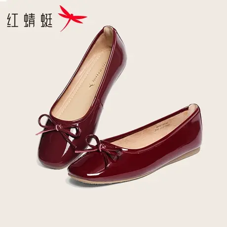 红蜻蜓女鞋2025春季新款防滑舒适休闲一脚蹬皮鞋时尚蝴蝶结单鞋女图片