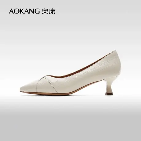 奥康女鞋 春季新款浅口尖头套脚正装单鞋女士高跟鞋门店发货图片