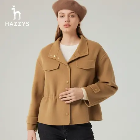 【商场同款】Hazzys哈吉斯变形短款羊毛大衣女秋冬季新款毛呢外套图片