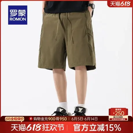 罗蒙男士纯色五分裤2025夏季薄款宽松运动中青年松紧腰抽绳短裤男商品大图