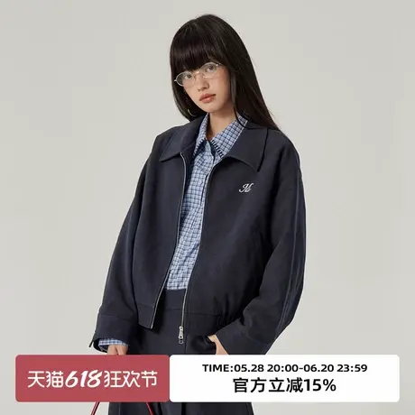 omont蛋挞家 复古环保麂皮翻领外套女2025春季宽松休闲短夹克上衣商品大图