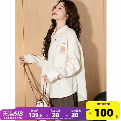 唐狮春秋新款上衣polo衫女2025长袖套头卫衣设计感小众宽松韩系商品大图