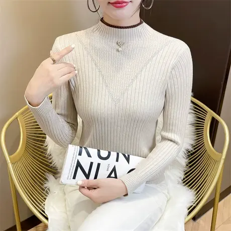 纯色打底衫女秋冬2024新款高级感洋气半高领毛衣内搭针织长袖上衣商品大图