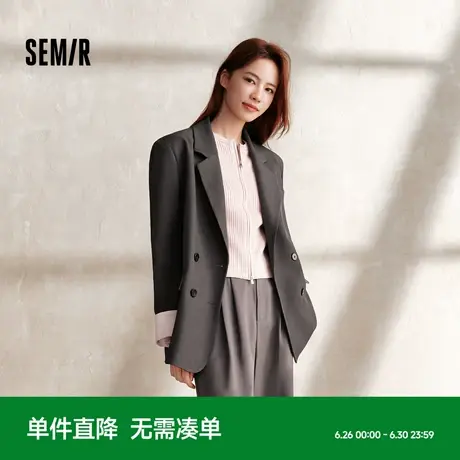 森马外套女中长款盘扣国潮高街宽松2024新款秋季拼接休闲西服甜酷商品大图