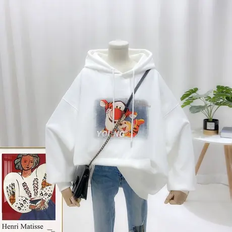 卫衣女春秋薄款2022新品韩版印花卡通减龄连帽长袖宽松套头上衣潮图片