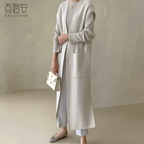 百洛安长款无袖针织马甲背心女2023秋冬款时尚侧开叉毛衣开衫外套商品大图