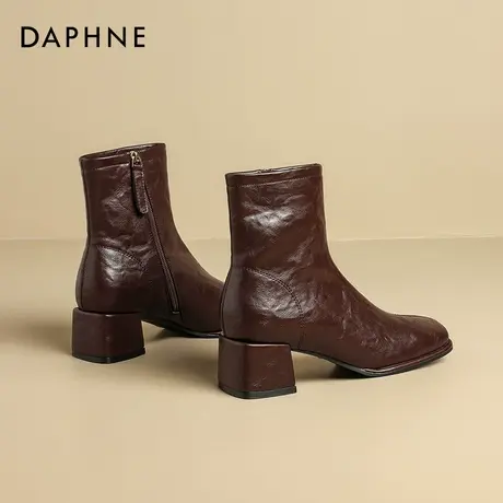 达芙妮棕色短靴女单靴子2025新款夏季法式高跟瘦瘦靴切尔西马丁靴商品大图
