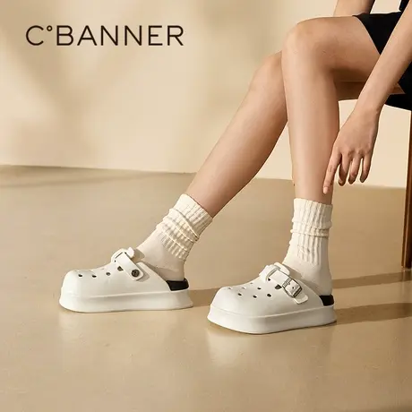 千百度镂空厚底洞洞鞋女款夏季新款半拖两穿休闲沙滩凉拖鞋图片