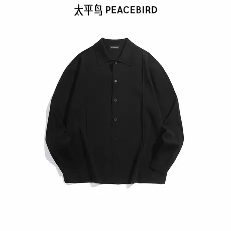 【商场同款】太平鸟男装 针织衫男醋酸面料黑色翻领毛衣B1EAF1429图片