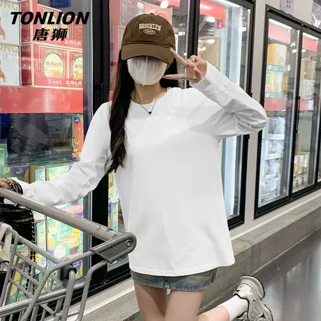 唐狮白色纯棉长袖t恤女2025新款春秋薄款小个子内搭打底衫上衣VB商品大图