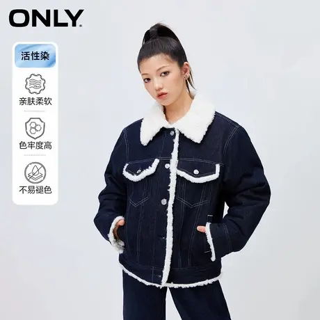 【ONLY奥莱清仓】秋季学院风活性染宽松加绒牛仔短外套女图片