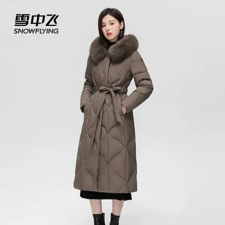 雪中飞2025冬新款超长款羽绒服女冬气质系带狐狸毛领连帽保暖图片