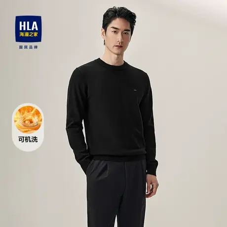 HLA/海澜之家休闲长袖针织衫2025秋季新款圆领修身可机洗毛衣男商品大图