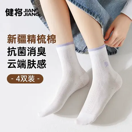 健将袜子女款运动防臭棉袜网眼透气女士中筒袜女式紫色堆堆袜新款商品大图