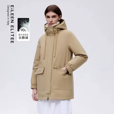 朗姿欧洲EiLEEN ELITEE霍尔多巴吉白鹅绒羽绒服连帽廓形通勤外套商品大图