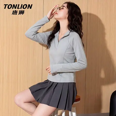 唐狮官方速干长袖t恤女2026新款春夏半拉链修身短款运动服上衣VC图片