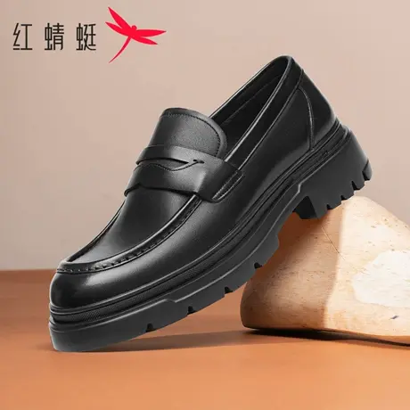 红蜻蜓男鞋2026春季真皮商务休闲皮鞋男士一脚蹬耐磨粗跟厚底皮鞋商品大图