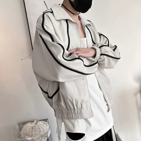 高级感复古工装夹克男秋季网红爆款小众撞色设计感运动风休闲外套图片