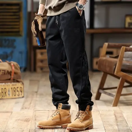 舒适休闲裤100%精棉碳素磨毛吸汗亲肤自然大码宽松百搭潮流工装裤商品大图