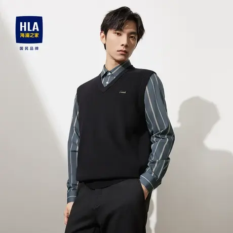 HLA/海澜之家撞色条纹双领针织衫23秋季新款修身假两件打底毛衣男商品大图