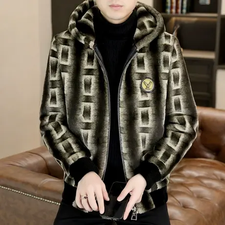 冬季时尚保暖皮草外套男士潮流休闲加厚高档貂绒连帽夹克冬装袄子商品大图