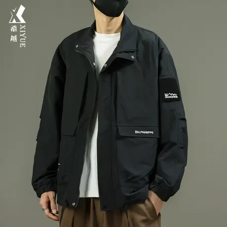 希越多口袋翻领夹克男士秋冬季户外防风外套宽松大码潮牌刺绣衬衣商品大图